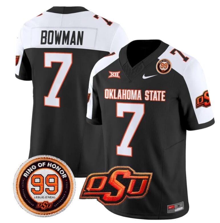Alan Bowman Jersey #7 Oklahoma State Cowboys Leslie O'neal Patch Vapor Limited College Football Stitched Black Alternate
