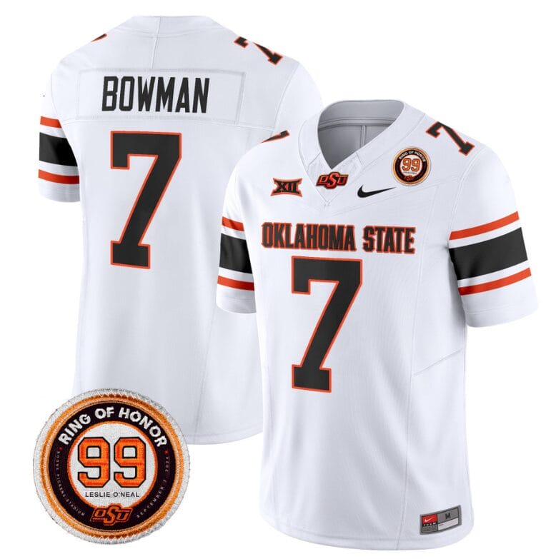 Alan Bowman Jersey #7 Oklahoma State Cowboys Leslie O'neal Patch Vapor Limited College Football Stitched White