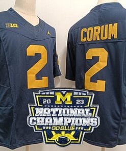Blake Corum Jersey #2 Michigan Wolverines Football 2023 National Champions Patch Navy