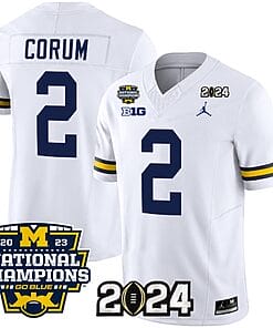 Blake Corum Jersey #2 Michigan Wolverines Vapor Limited Football 2024 National Champions Patch White