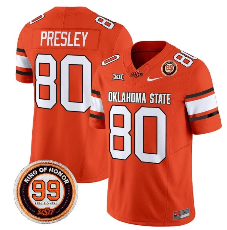 Brennan Presley Jersey #80 Oklahoma State Cowboys Leslie O'neal Patch Vapor Limited College Football Stitched Orange