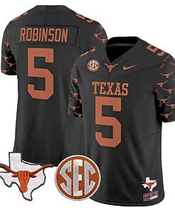 Bijan Robinson Jersey #5 Texas Longhorns State Map and Sec Patch Vapor Limited College Football Stitched Black