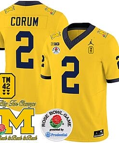 Blake Corum Jersey #2 Michigan Wolverines Vapor TM 42 Honor – Rose Bowl Patch Football Maize