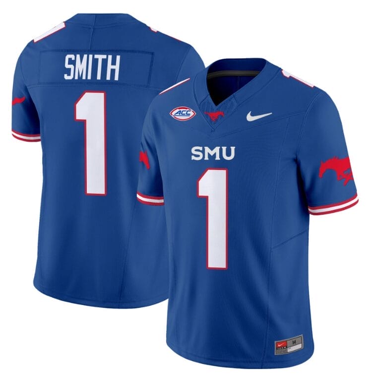 Brashard Smith Jersey #1 SMU Mustangs Icy College Football Vapor Limited Blue
