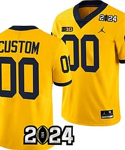 Custom Michigan Wolverines Jersey Name and Number 2024 Football National Championship Playoff Yellow