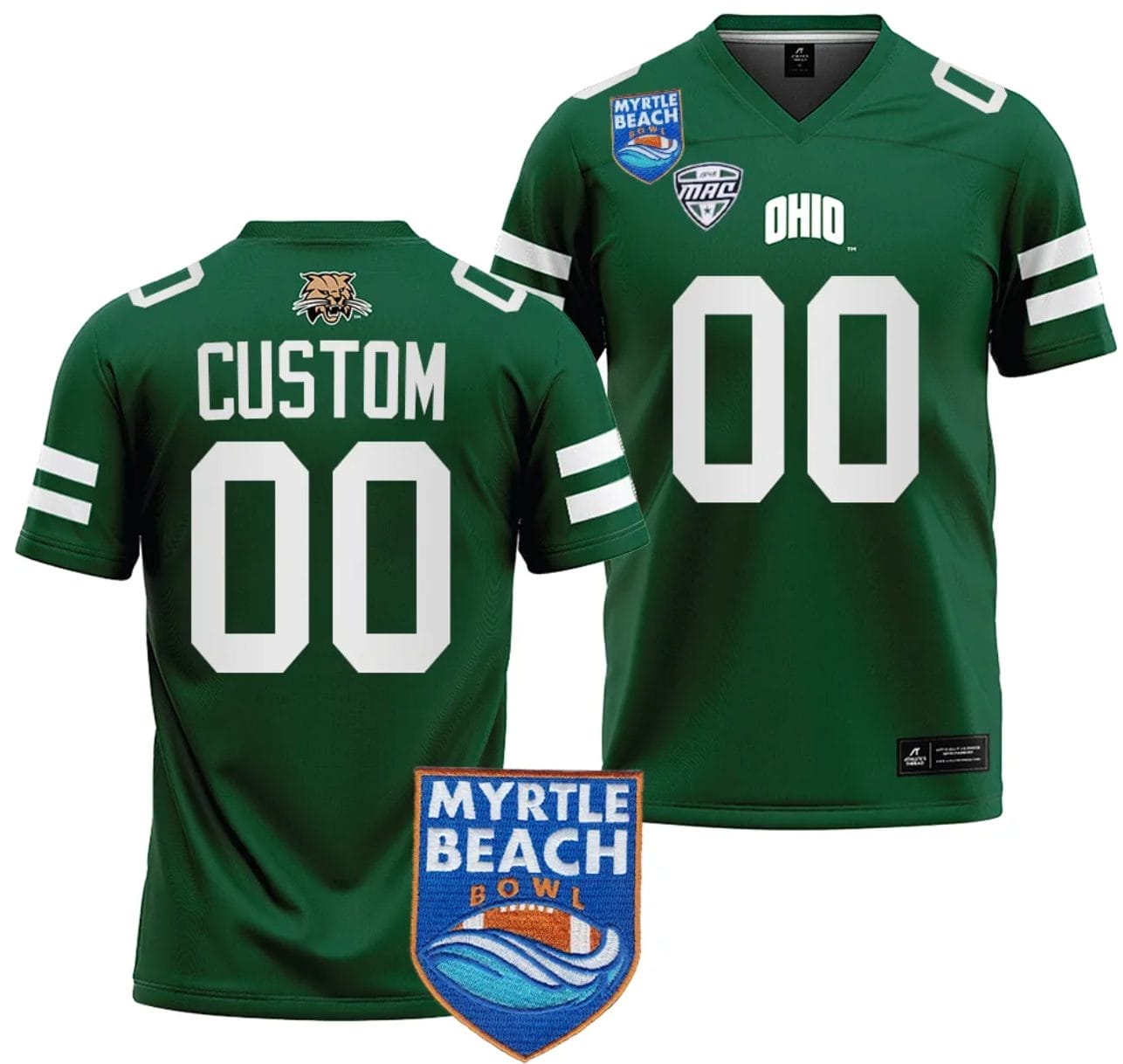 Custom Ohio Bobcats Jersey Name and Number 2023 Myrtle Beach Bowl Patch Football Green