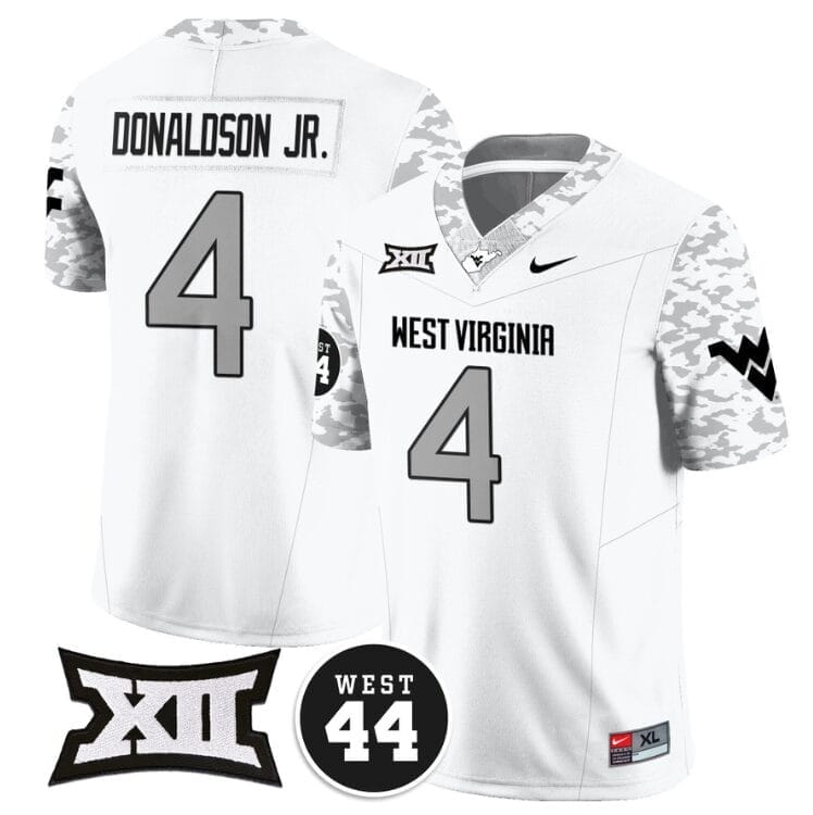 CJ Donaldson Jr Jersey #4 West Virginia Mountaineers 2024 Vapor Limited Football Honor Jerry West Stitched White