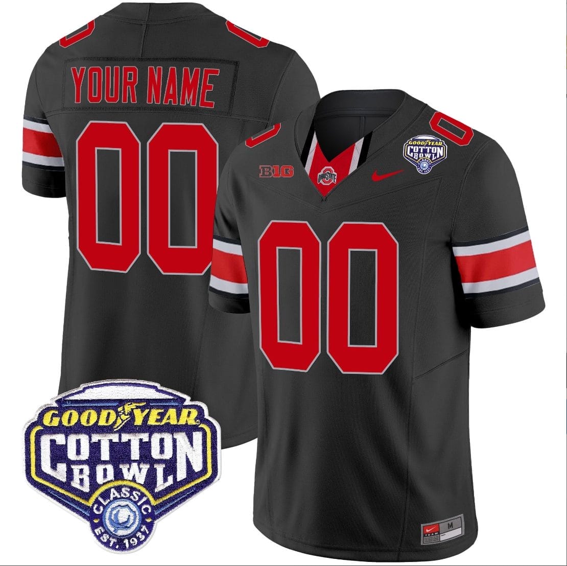 Custom Ohio State Jersey Name and Number Cotton Bowl Patch Vapor Football Black