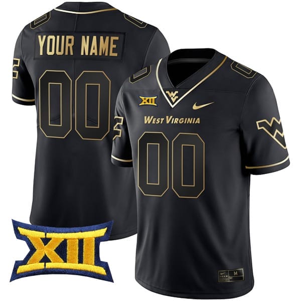 Custom West Virginia Mountaineers Jersey Name and Number College Football Black Gold Gold Series All Stitched