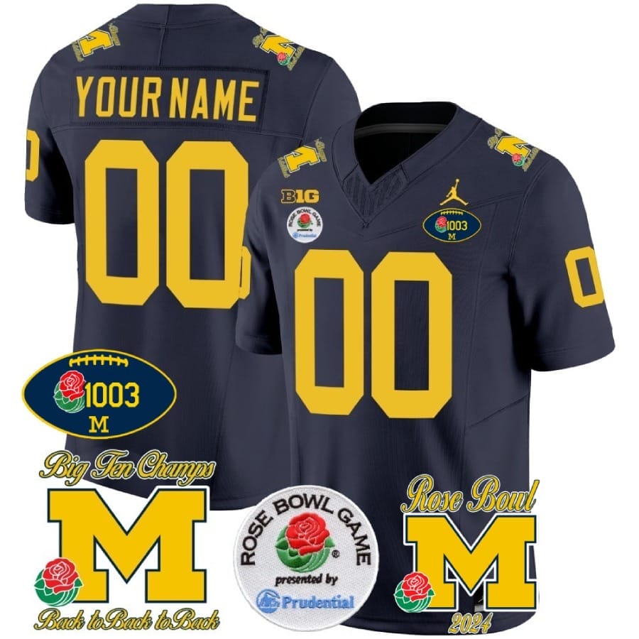 Custom Michigan Wolverines Jersey Name and Number Vapor 1003 Wins Rose Bowl Patch Football Navy