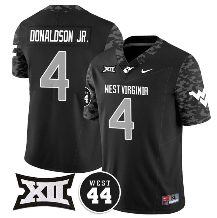CJ Donaldson Jr Jersey #4 West Virginia Mountaineers 2024 Vapor Limited Football Honor Jerry West Stitched Coal