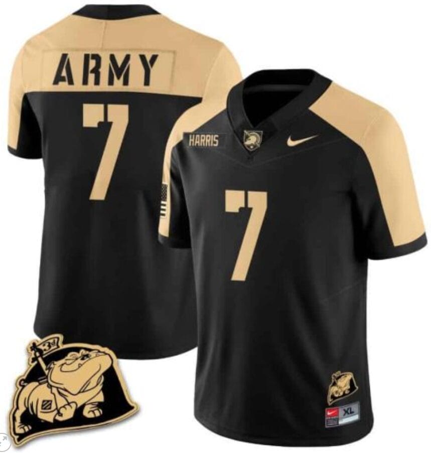 Champ Harris Jersey #7 Army Black Knights Jersey Rocky The Bulldog Patch Vapor Limited College Football Stitched Black Alternate