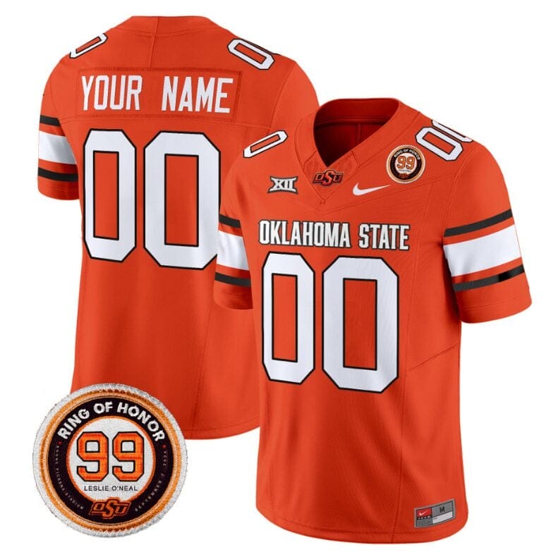 Custom Oklahoma State Cowboys Jersey Name and Number Leslie O'neal Patch Vapor Limited College Football Stitched Orange