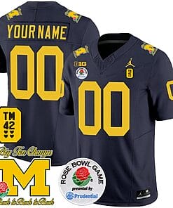 Custom Michigan Wolverines Jersey Name and Number Vapor TM 42 Honor – Rose Bowl Patch Football Navy