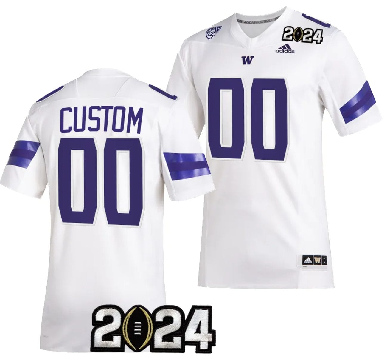 Custom Washington Huskies Jersey Name and Number 2024 College Football Playoff National Championship White