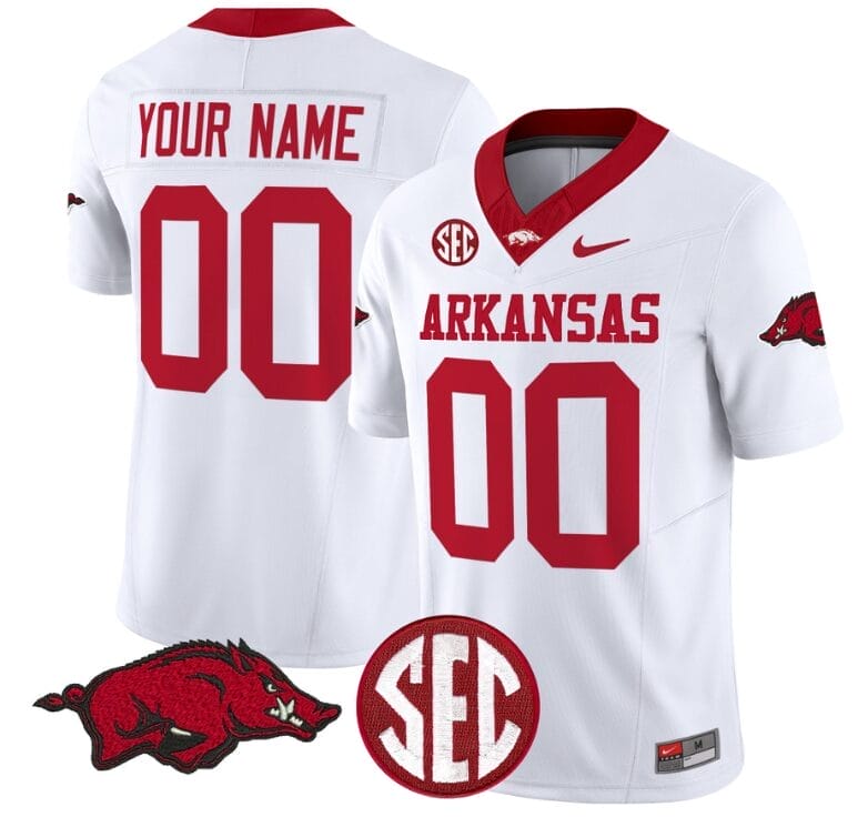 Custom Arkansas Razorbacks Jersey Name and Number Vapor Limited College Football Stitched White