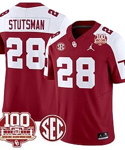 Danny Stutsman Jersey #28 Oklahoma Sooners 100th Anniversary Patch Vapor Limited College Football Stitched Crimson Alternate