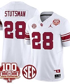 Danny Stutsman Jersey #28 Oklahoma Sooners 100th Anniversary Patch Vapor Limited College Football Stitched White