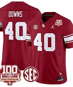 Ethan Downs Jersey #40 Oklahoma Sooners 100th Anniversary Patch Vapor Limited College Football Stitched Crimson