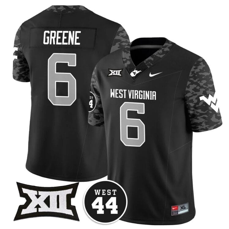 Garrett Greene Jersey #6 West Virginia Mountaineers 2024 Vapor Limited Football Honor Jerry West Stitched Coal