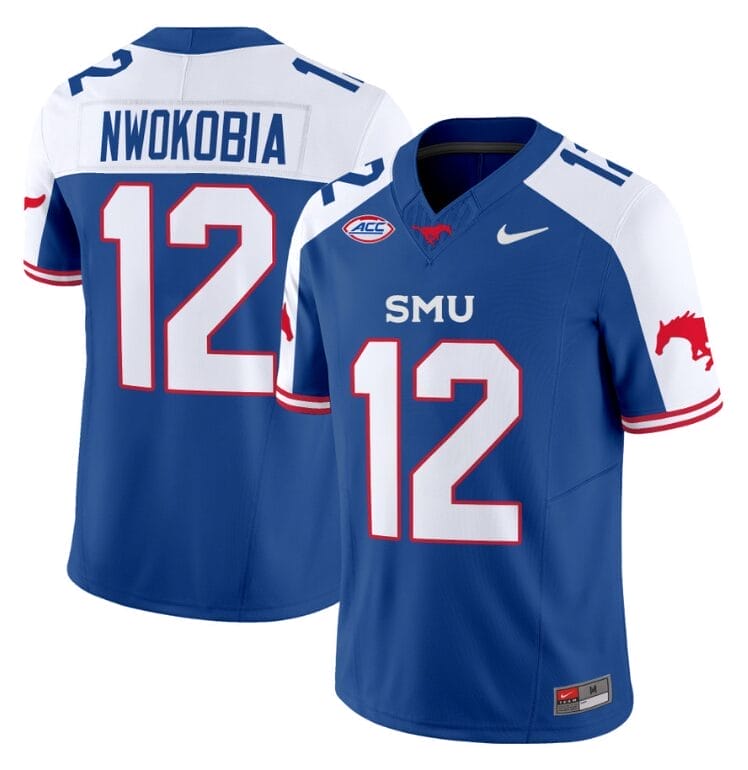 Isaiah Nwokobia Jersey #12 SMU Mustangs Icy College Football Vapor Limited Blue Alternate