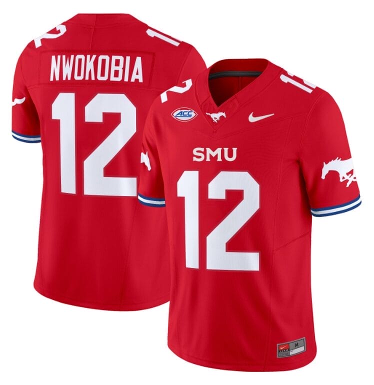Isaiah Nwokobia Jersey #12 SMU Mustangs Icy College Football Vapor Limited Red
