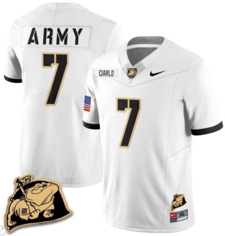 Jimmy Ciarlo Jersey #7 Army Black Knights Jersey Rocky The Bulldog Patch Vapor Limited College Football Stitched White