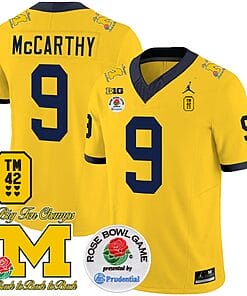 JJ McCarthy Jersey #9 Michigan Wolverines Vapor TM 42 Honor – Rose Bowl Patch Football Maize