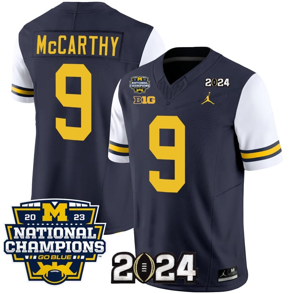 JJ McCarthy Jersey #9 Michigan Wolverines Vapor Limited Football 2024 National Champions Patch White Sleeves