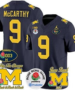 JJ McCarthy Jersey #2 Michigan Wolverines Vapor 1003 Wins Rose Bowl Patch Football Navy