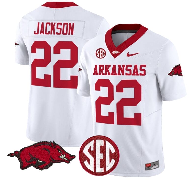 Ja'Quinden Jackson Jersey #22 Arkansas Razorbacks Vapor Limited College Football Stitched White