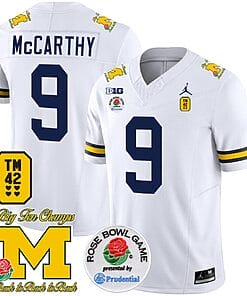 JJ McCarthy Jersey #9 Michigan Wolverines Vapor TM 42 Honor – Rose Bowl Patch Football White