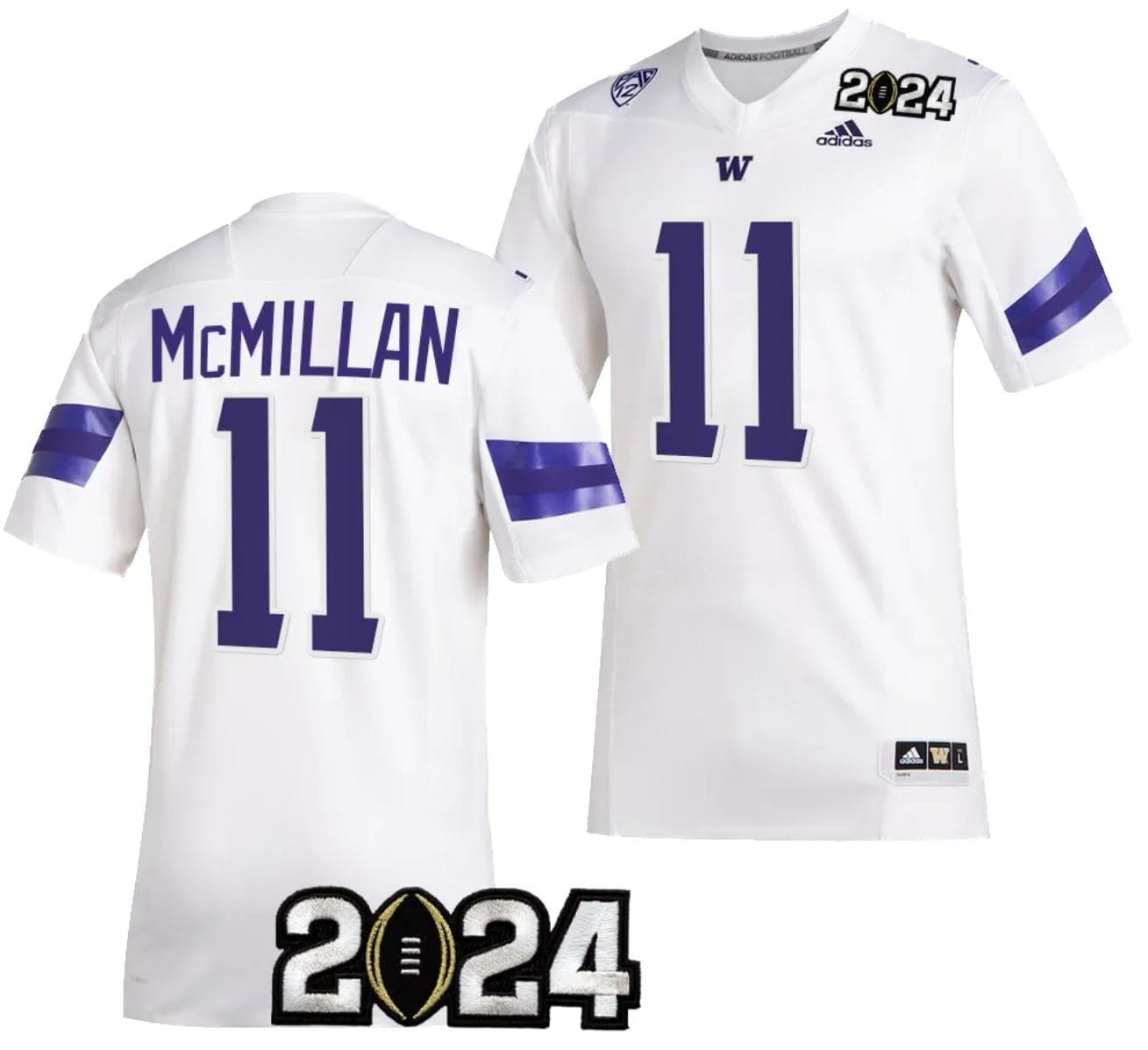 Jalen McMillan Jersey #11 Washington Huskies 2024 College Football Playoff National Championship White