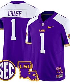 JaMarr Chase Jersey #1 LSU Tigers 2024 Louisiana Patch Vapor Limited College Football Stitched Purple Alternate