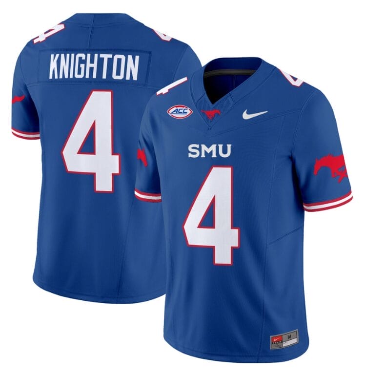 Jaylan Knighton Jersey #4 SMU Mustangs Icy College Football Vapor Limited Blue