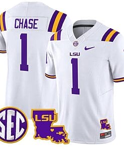 JaMarr Chase Jersey #1 LSU Tigers 2024 Louisiana Patch Vapor Limited College Football Stitched White