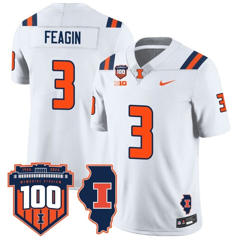 Kaden Feagin Jersey #3 Illinois Fighting Vapor Limited College Football Stitched White