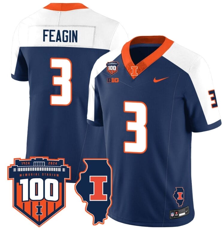 Kaden Feagin Jersey #3 Illinois Fighting Vapor Limited College Football Stitched Navy Alternate