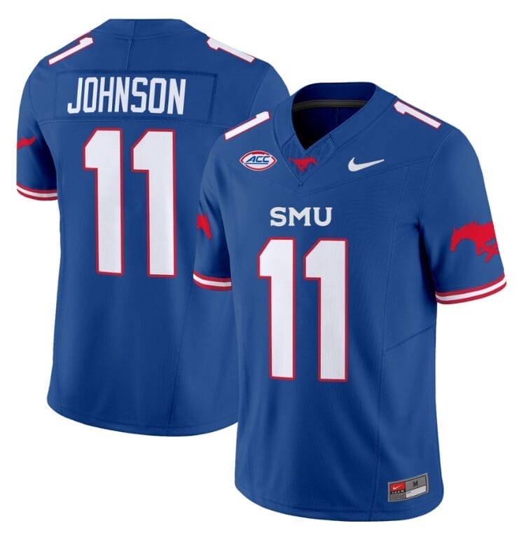 LJ Johnson Jr Jersey #11 SMU Mustangs Icy College Football Vapor Limited Blue