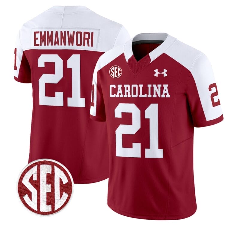 Nick Emmanwori Jersey #21 South Carolina Gamecocks Football 1980 Throwback Vapor Limited SEC Patch Garnet Alternate