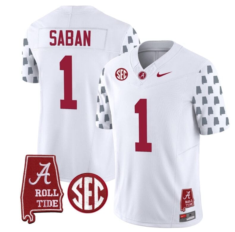 Nick Saban Jersey #1 Alabama Crimson Tide Vapor College Football Limited Stitched White