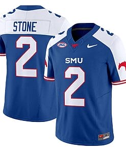Preston Stone Jersey #2 SMU Mustangs Icy College Football Vapor Limited Blue Alternate