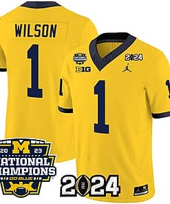 Roman Wilson Jersey #1 Michigan Wolverines Vapor Limited Football 2024 National Champions Patch Maize