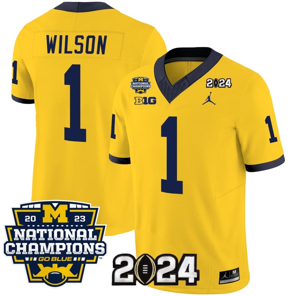 Roman Wilson Jersey #1 Michigan Wolverines Vapor Limited Football 2024 National Champions Patch Maize