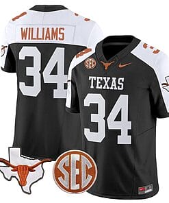 Ricky Williams Jersey #34 Texas Longhorns State Map and Sec Patch Vapor Limited College Football Stitched Black Alternate