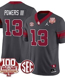 Reggie Powers III Jersey #13 Oklahoma Sooners 100th Anniversary Patch Vapor Limited College Football Stitched Anthracite