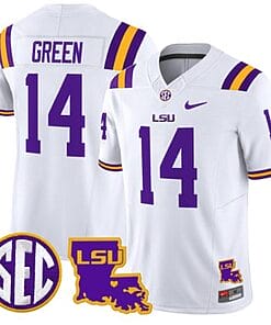 TreyDez Green Jersey #14 LSU Tigers 2024 Louisiana Patch Vapor Limited College Football Stitched White