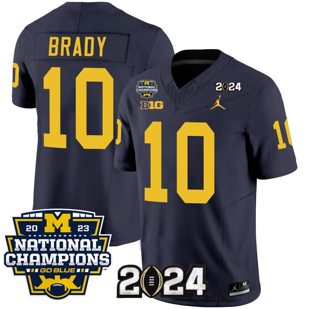 Tom Brady Jersey #10 Michigan Wolverines Vapor Limited Football 2024 National Champions Patch Navy