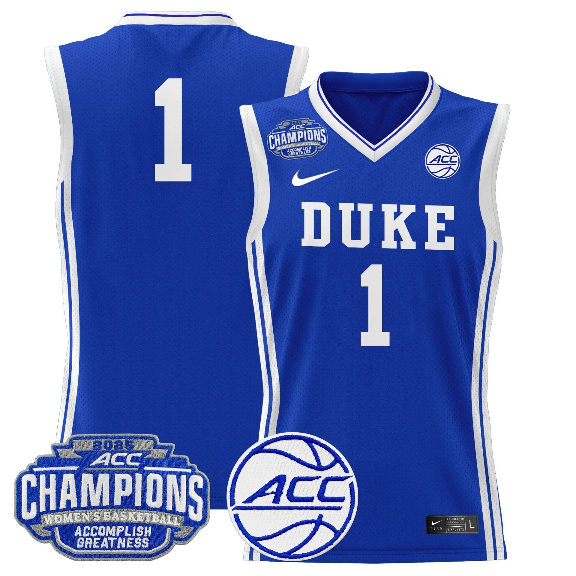 Size - Duke Blue Devils 2025 ACC Women's Conference Tournament Champions Lightweight Basketball Jersey - All Stitched - Image 8