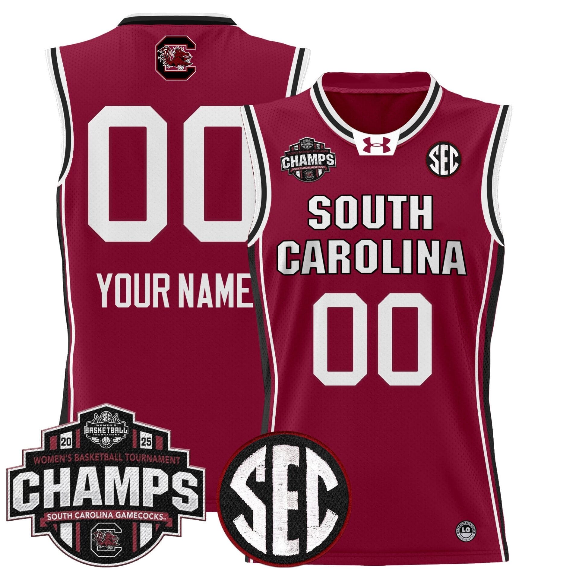South Carolina Gamecocks 2025 SEC Women's Conference Tournament Champions Lightweight Basketball Custom Jersey - All Stitched - Image 2